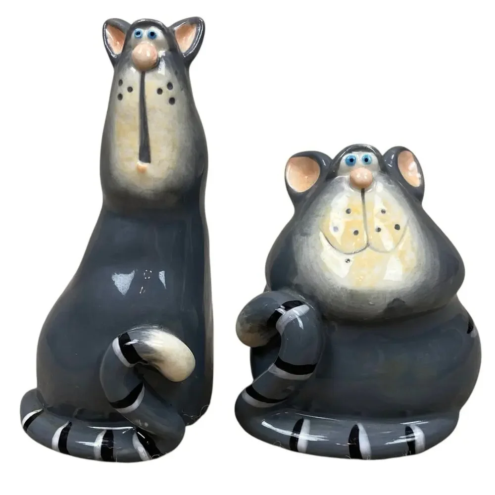 Gray Tabby Cat Salt & Pepper Shakers Russ Berrie Ceramic Alley Katz